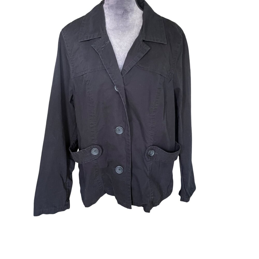 Black Womens Button-Up Cotton Jacket With Pockets & Floral Lining